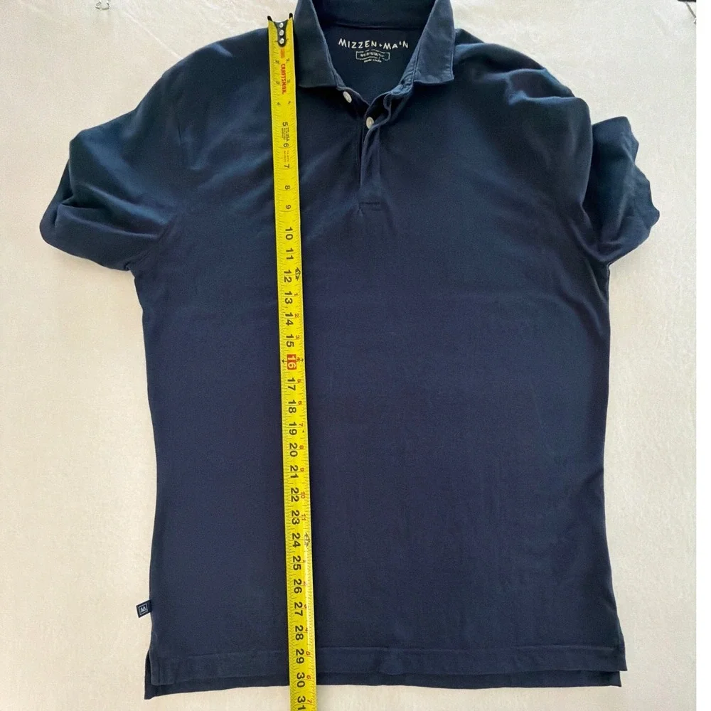 Mizzen + Main Mens Navy Blue Trim Fit Short Sleeve Performance Polo Shirt Medium